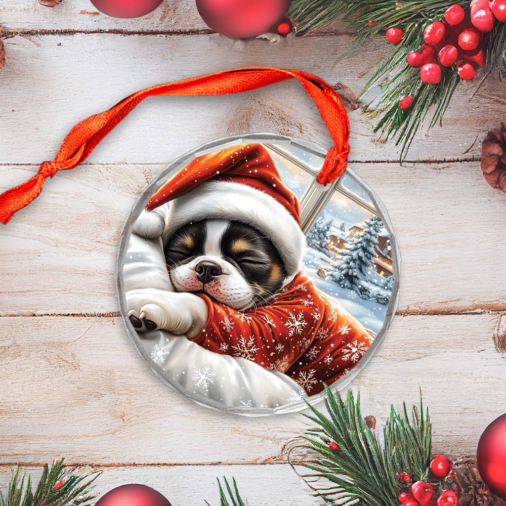 Boston Terrier Dog Sleeping In Bed Design 1