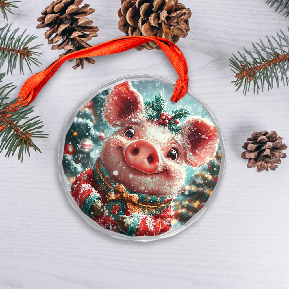 Beautiful Pig Christmas Night Design 4 Glass Ornament