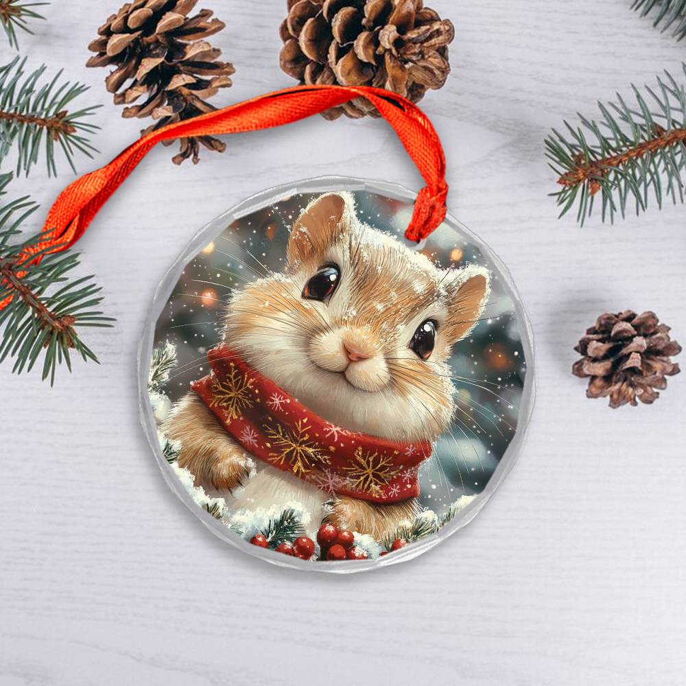 Beautiful Gerbil Christmas Night Design 1 Glass Ornament