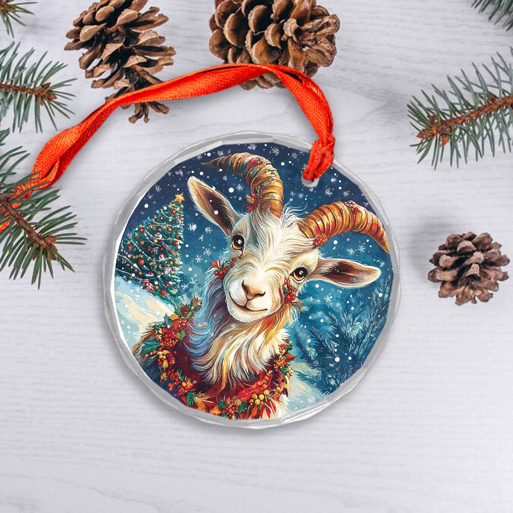 Beautiful Goat Christmas Night Design 4 Glass Ornament