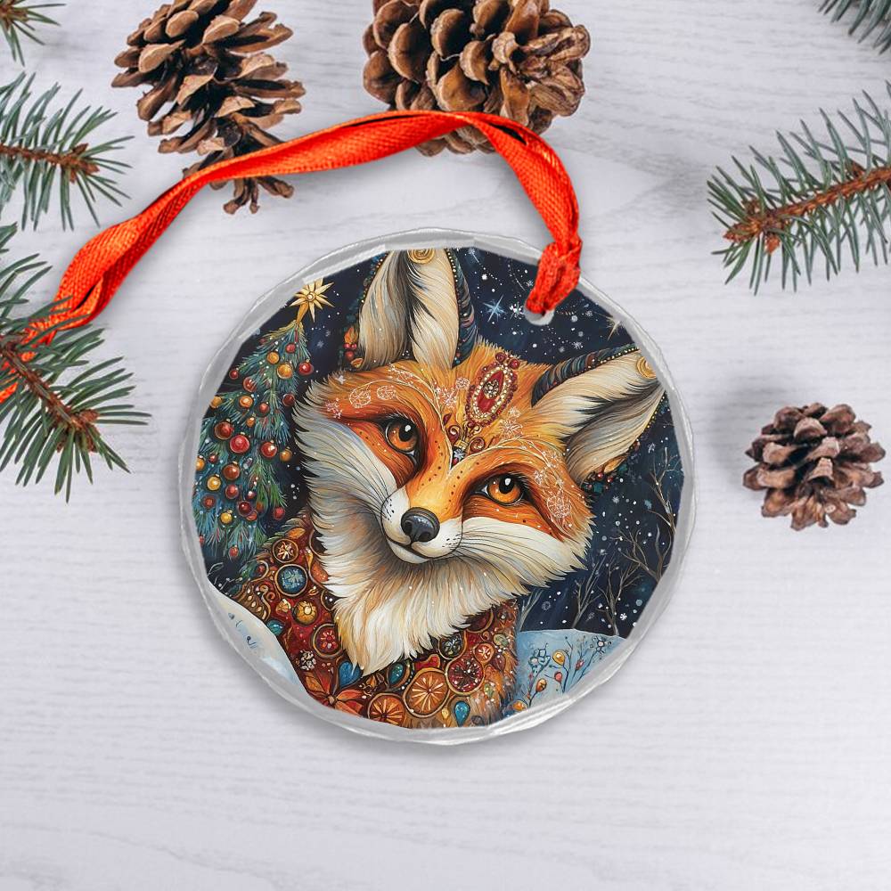 Beautiful Angus Fox Christmas Night Design 2 Glass Ornament