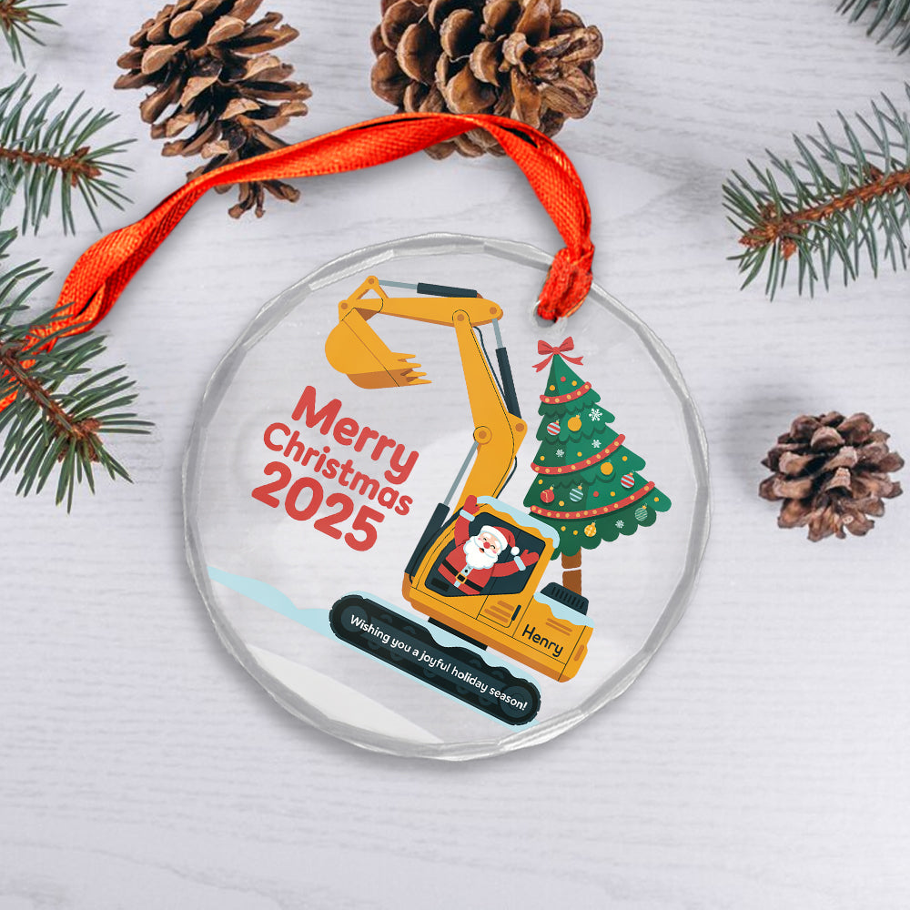Personalized Xmas Excavator Construction Backhoe 3D Effect Ornament