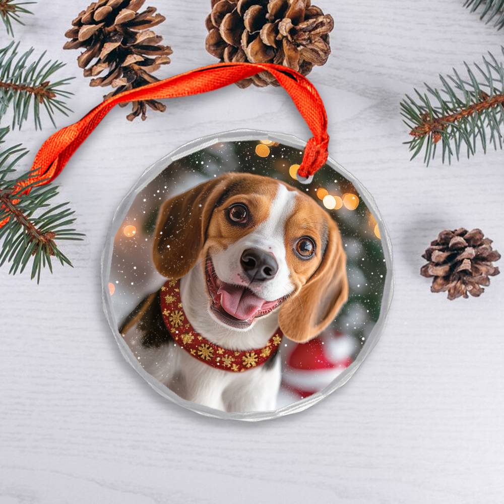Beautiful Angus Beagle Dog Christmas Night Design 1 Glass Ornament