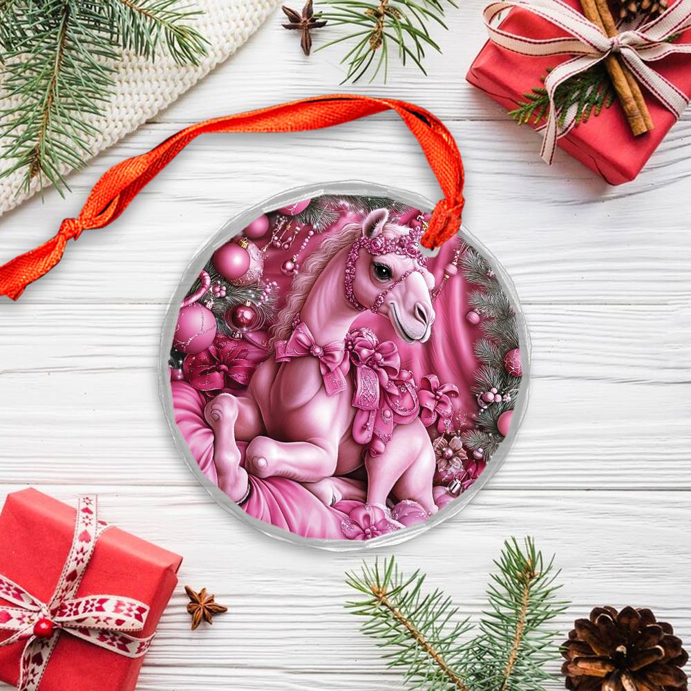 Camel Pink Christmas Design 1 Glass Ornament