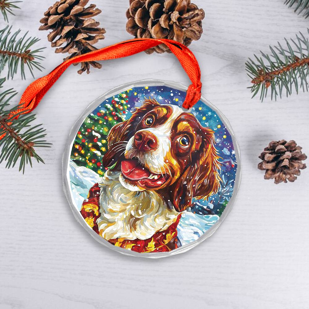 Beautiful English Springer Spaniel Dog Christmas Night Design 2 Glass Ornament