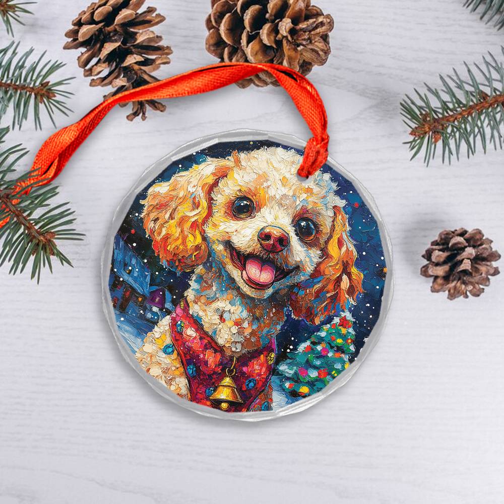 Beautiful Angus Poodle Dog Christmas Night Design 1 Glass Ornament