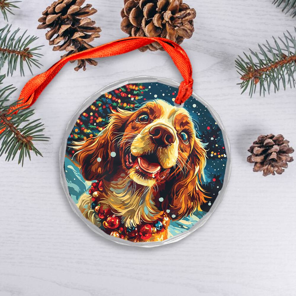 Beautiful English Cocker Spaniel Dog Christmas Night Design 2 Glass Ornament