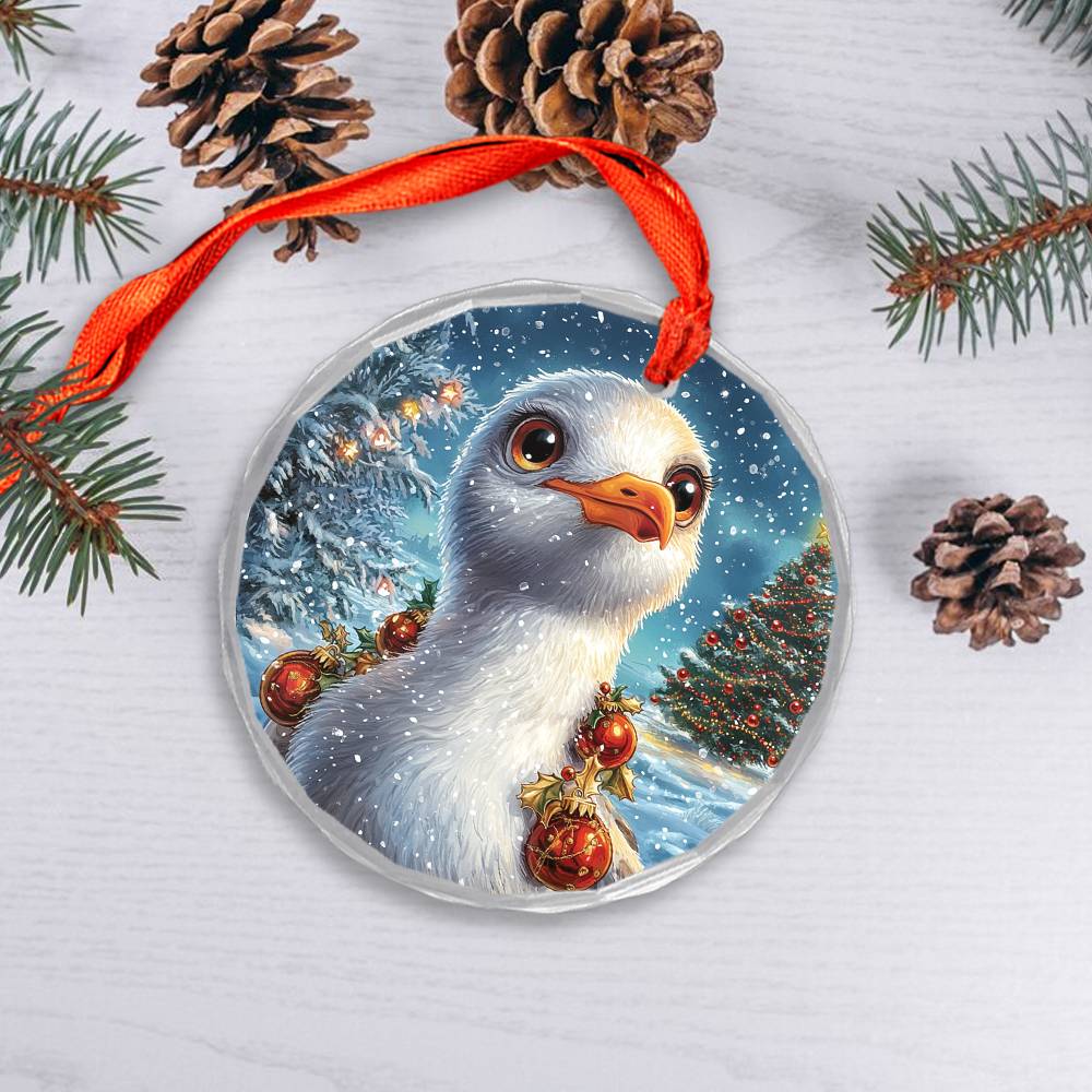 Beautiful Seagull Christmas Night Design 2 Glass Ornament