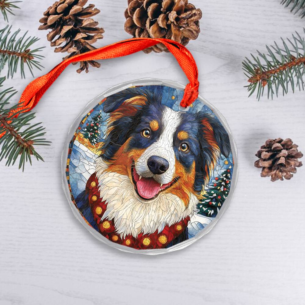 Beautiful Border Collie Dog Christmas Night Design 2 Glass Ornament