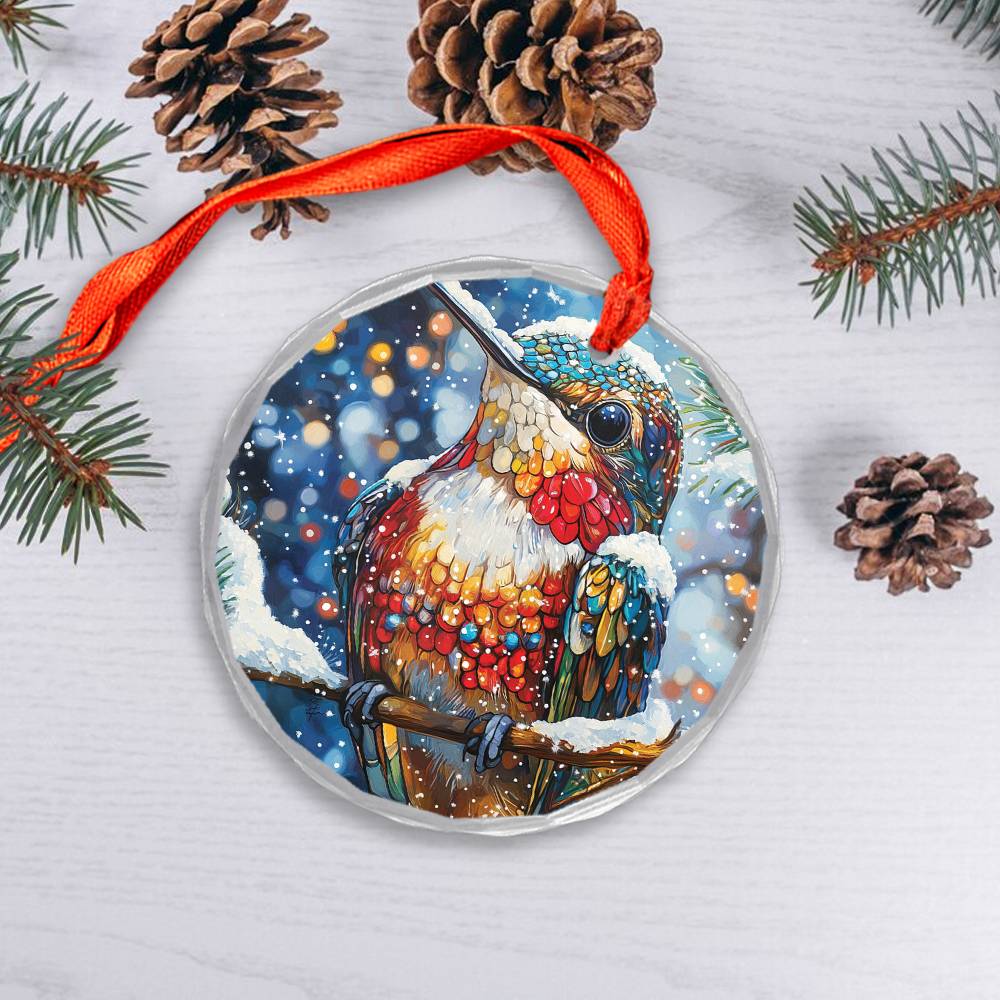 Beautiful Hummingbird Christmas Night Design 2 Glass Ornament