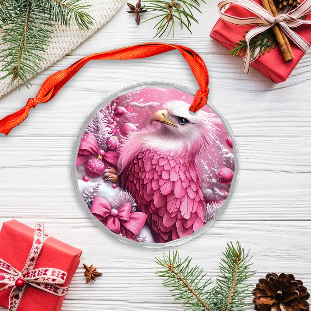 Eagle Pink Christmas Design 3 Glass Ornament