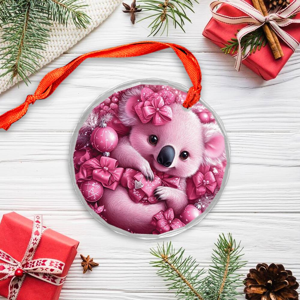 Koala Pink Christmas Design 4 Glass Ornament