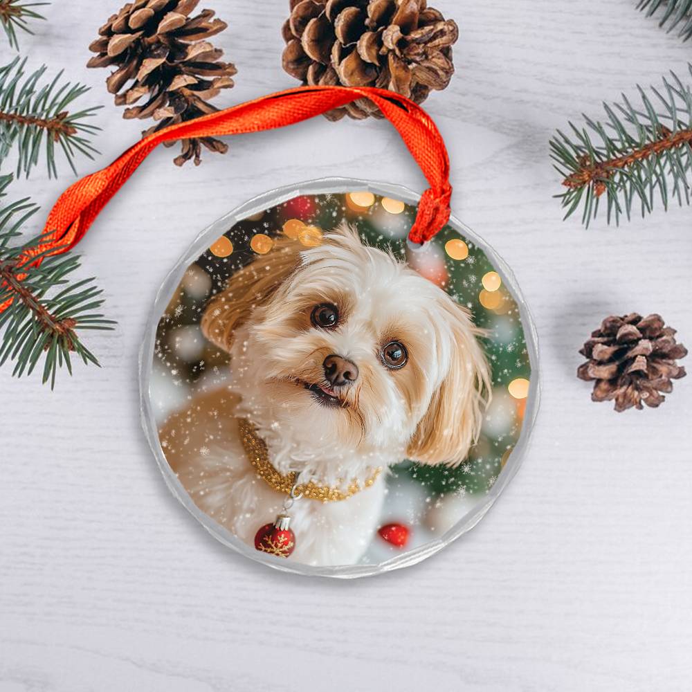 Beautiful Havanese Dog Christmas Night Design 4 Glass Ornament