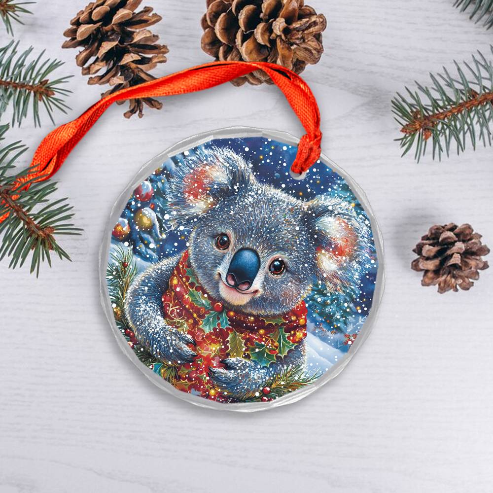 Beautiful Angus Koala Christmas Night Design 2 Glass Ornament