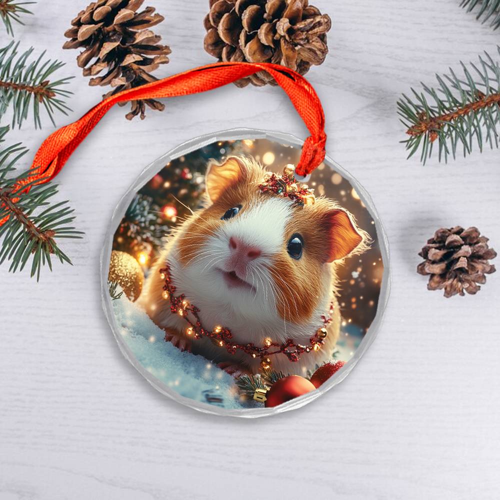 Beautiful Guinea Pig Christmas Night Design 1 Glass Ornament