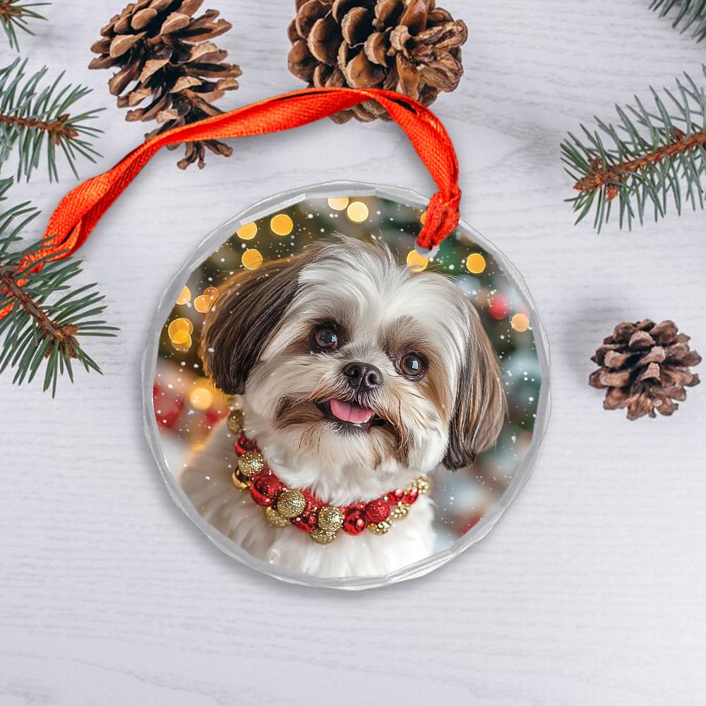 Beautiful Angus Shih Tzu Dog Christmas Night Design 3 Glass Ornament