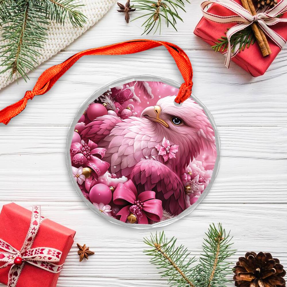 Eagle Pink Christmas Design 2 Glass Ornament