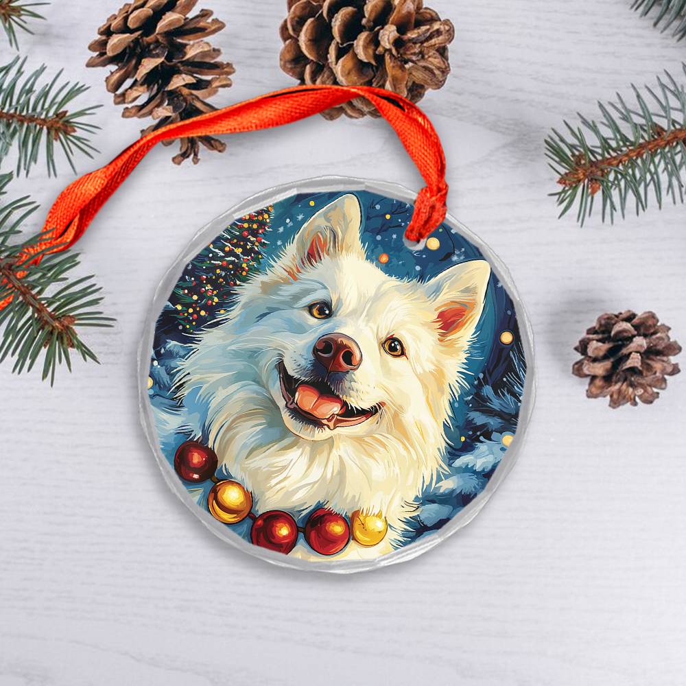 Beautiful Samoyed Dog Christmas Night Design 1 Glass Ornament
