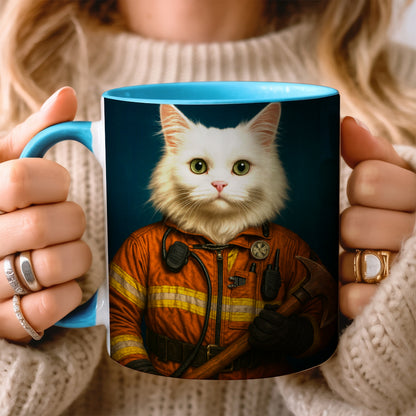 Custom Cat Photo Firefighter Mug _ Gift For Cat Lovers