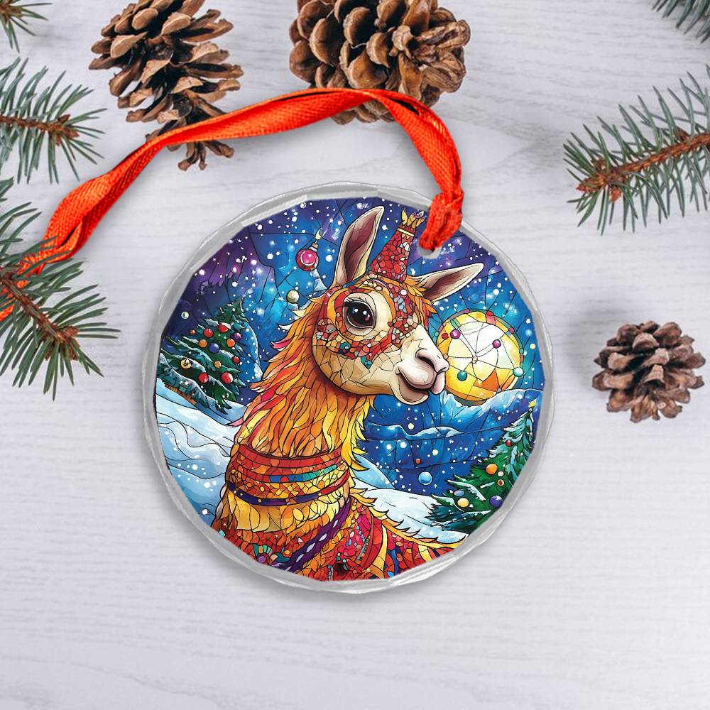 Beautiful Llama Christmas Night Design 4 Glass Ornament