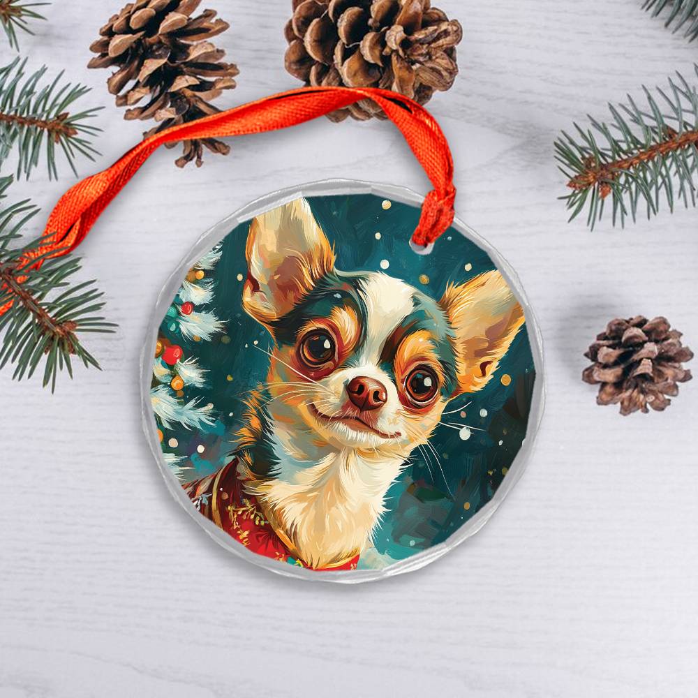 Beautiful Chihuahua Dog Christmas Night Design 1 Glass Ornament