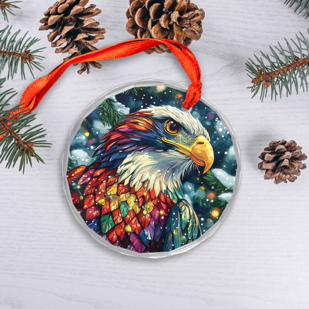Beautiful Eagle Christmas Night Design 2 Glass Ornament