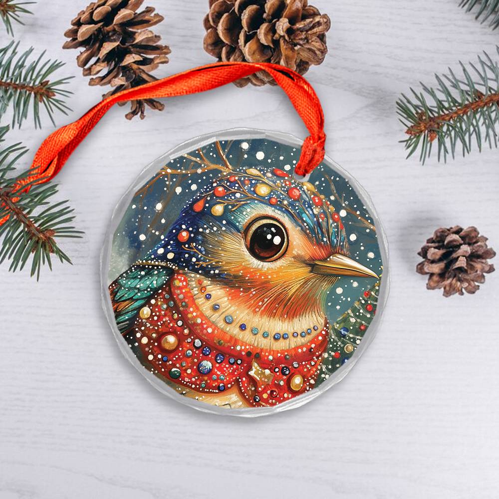 Beautiful Thrush Christmas Night Design 3 Glass Ornament