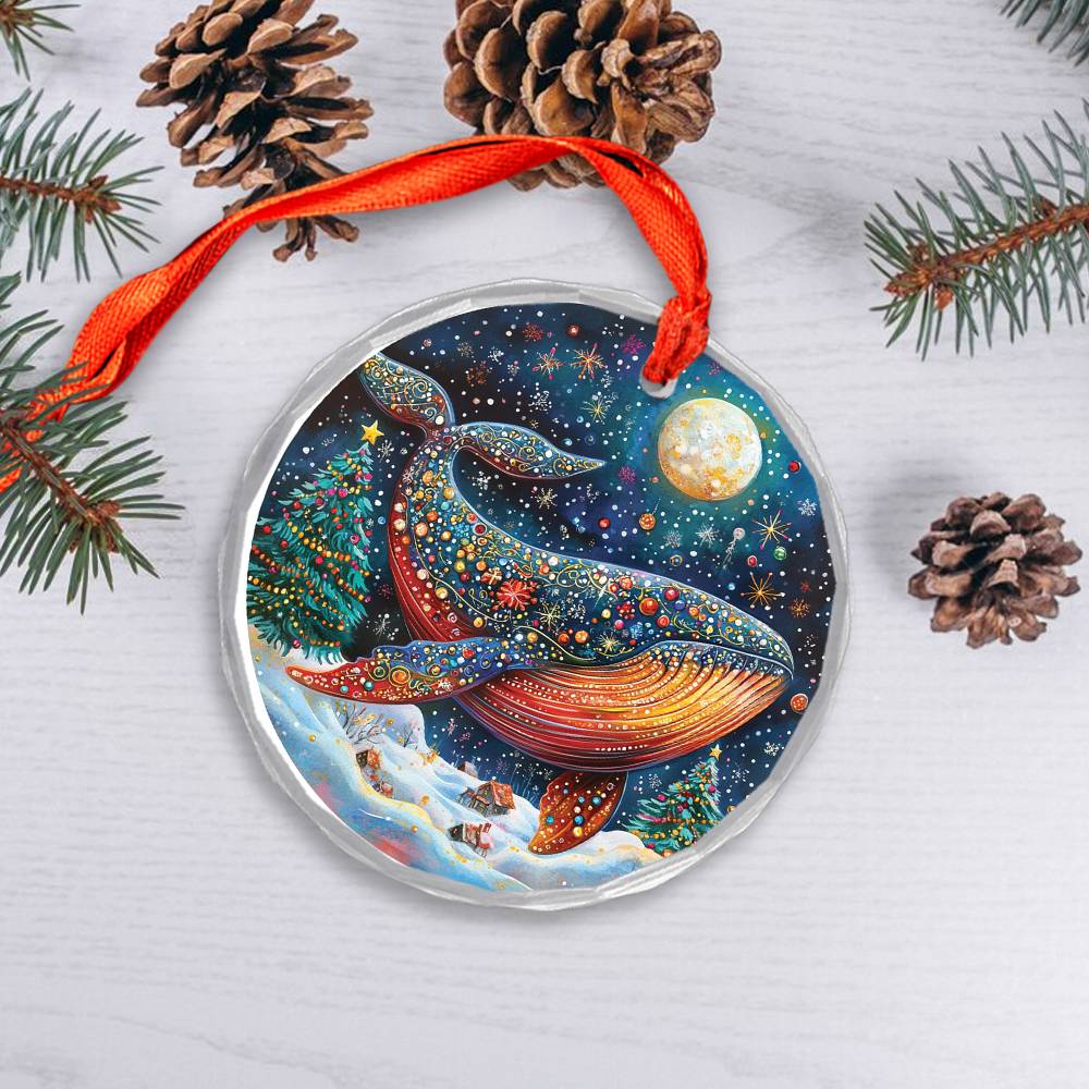 Beautiful Angus Whale Christmas Night Design 1 Glass Ornament