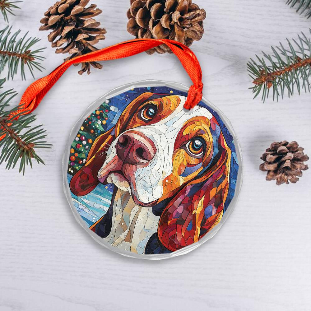 Beautiful Bassett Hound Dog Christmas Night Design 3 Glass Ornament