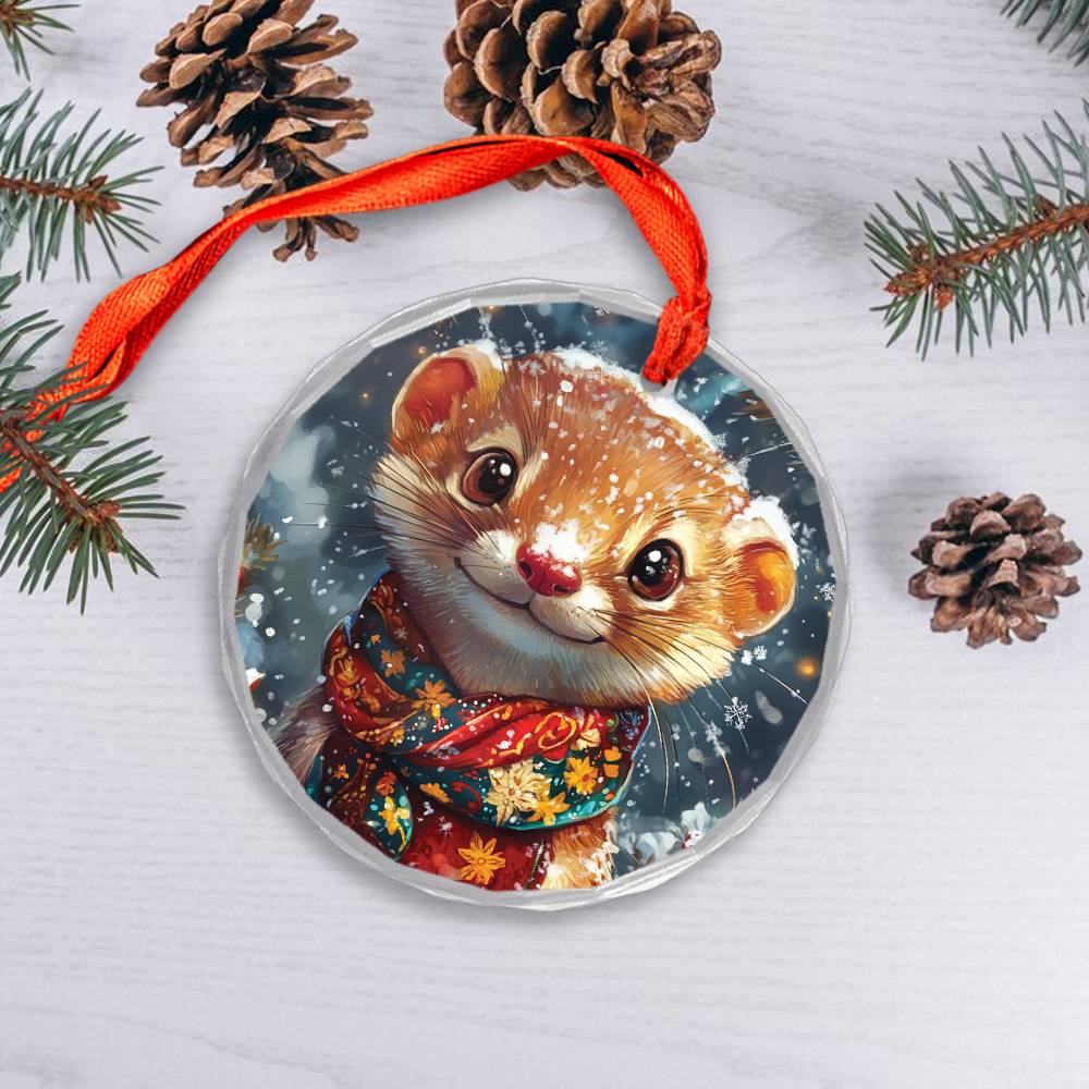 Beautiful Angus Weasel Christmas Night Design 2 Glass Ornament