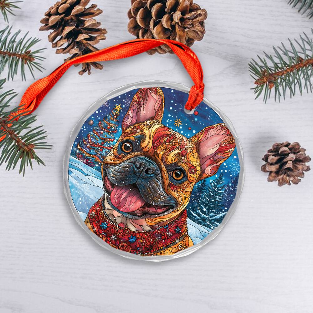 Beautiful Angus Bulldog Christmas Night Design 4 Glass Ornament