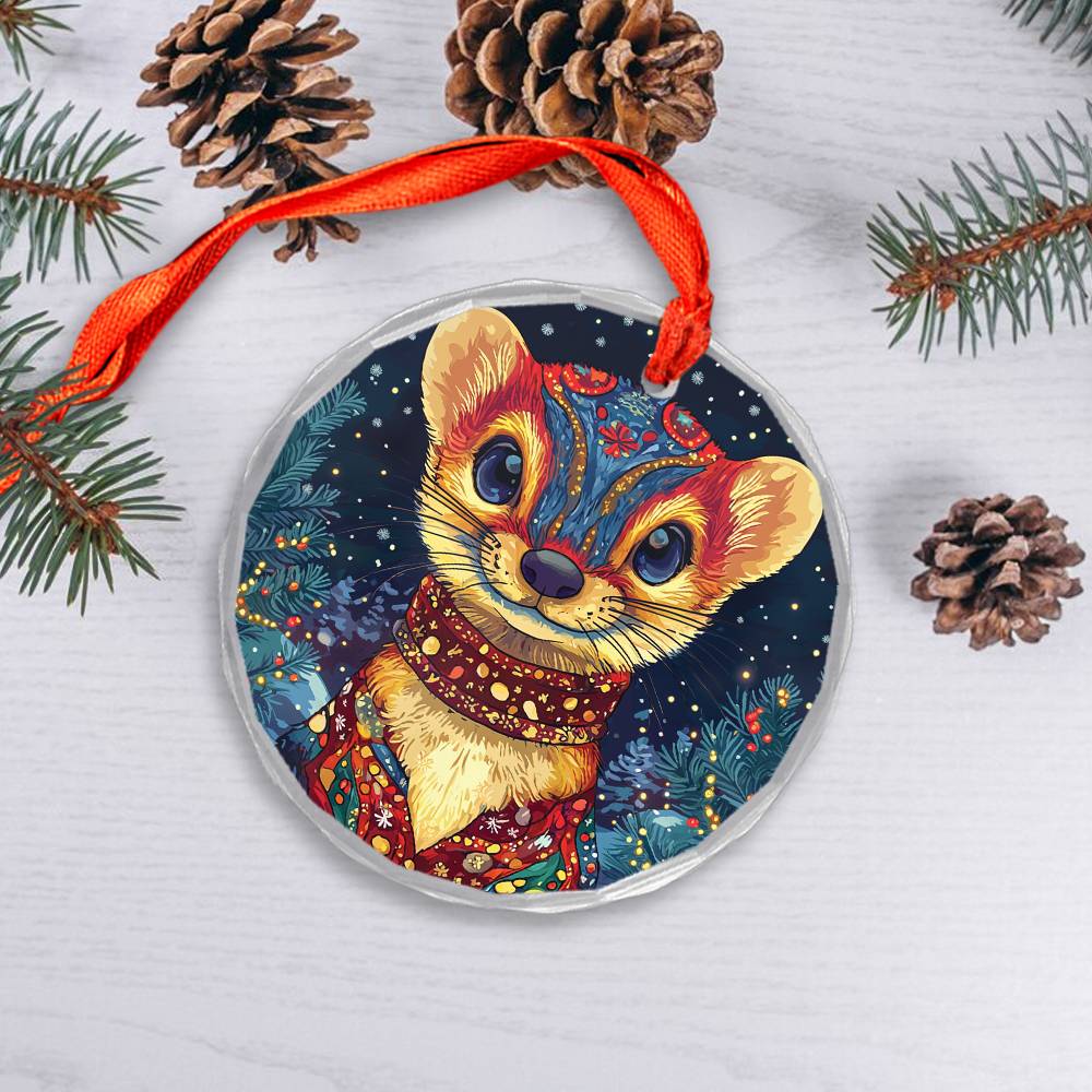 Beautiful Angus Weasel Christmas Night Design 1 Glass Ornament