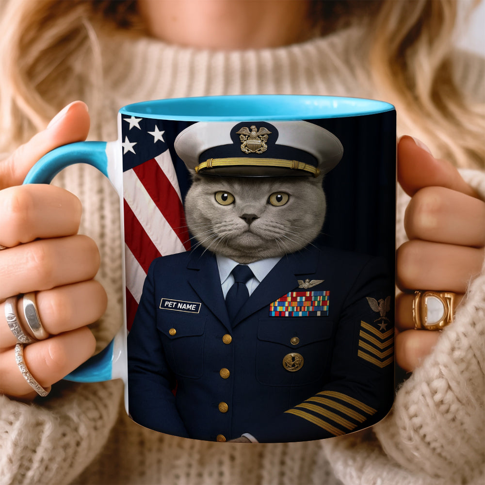 Custom Cat Photo Us Navy Mug _ Gift For Cat Lovers
