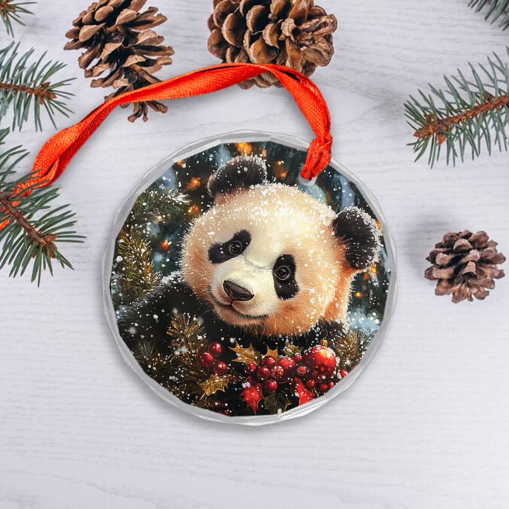 Beautiful Angus Panda Christmas Night Design 2 Glass Ornament