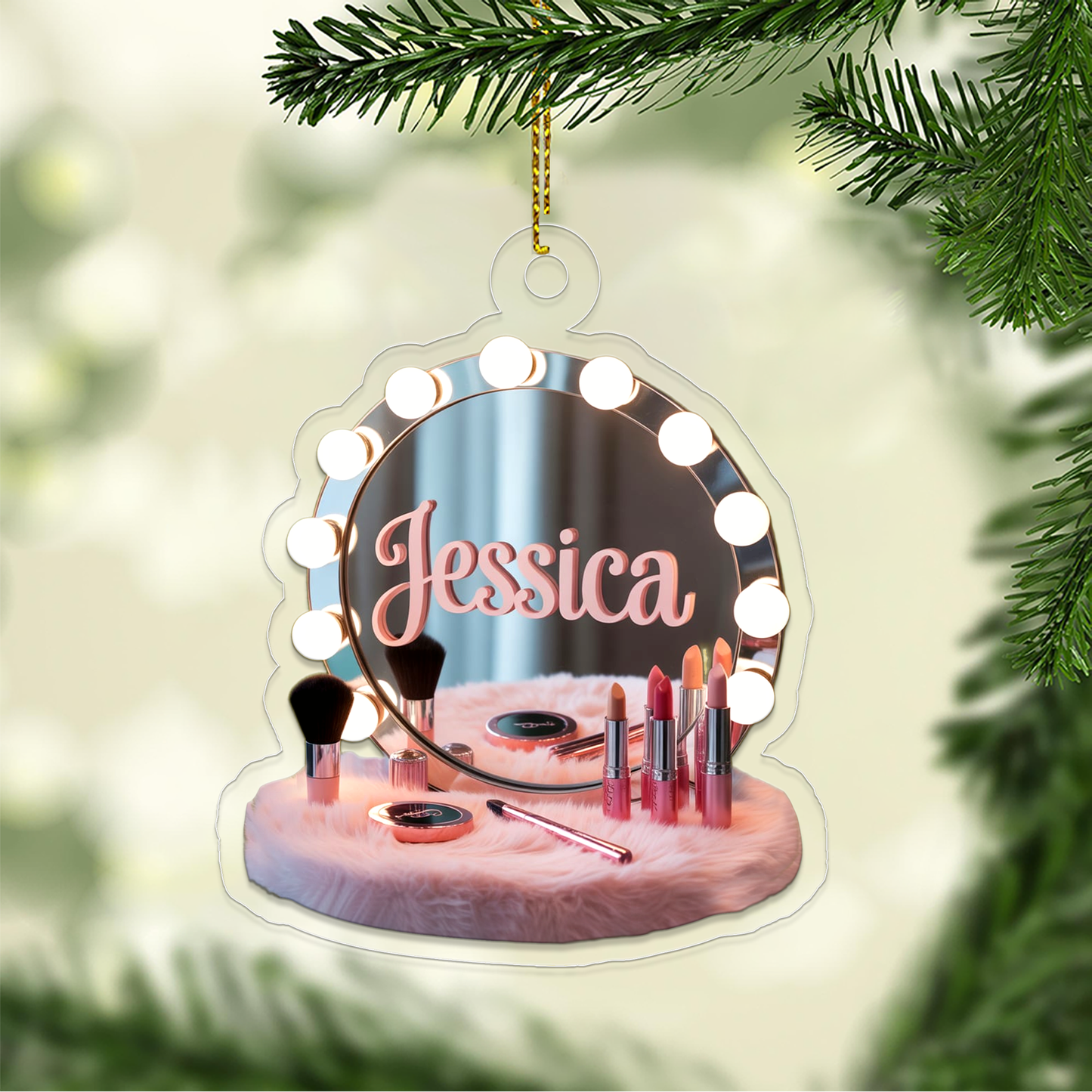Personalized Makeup Table With Mirror Ornament, Christmas Decor, Beauty Ornaments, Makeup Artist Ornament, Xmas Makeup Gifts