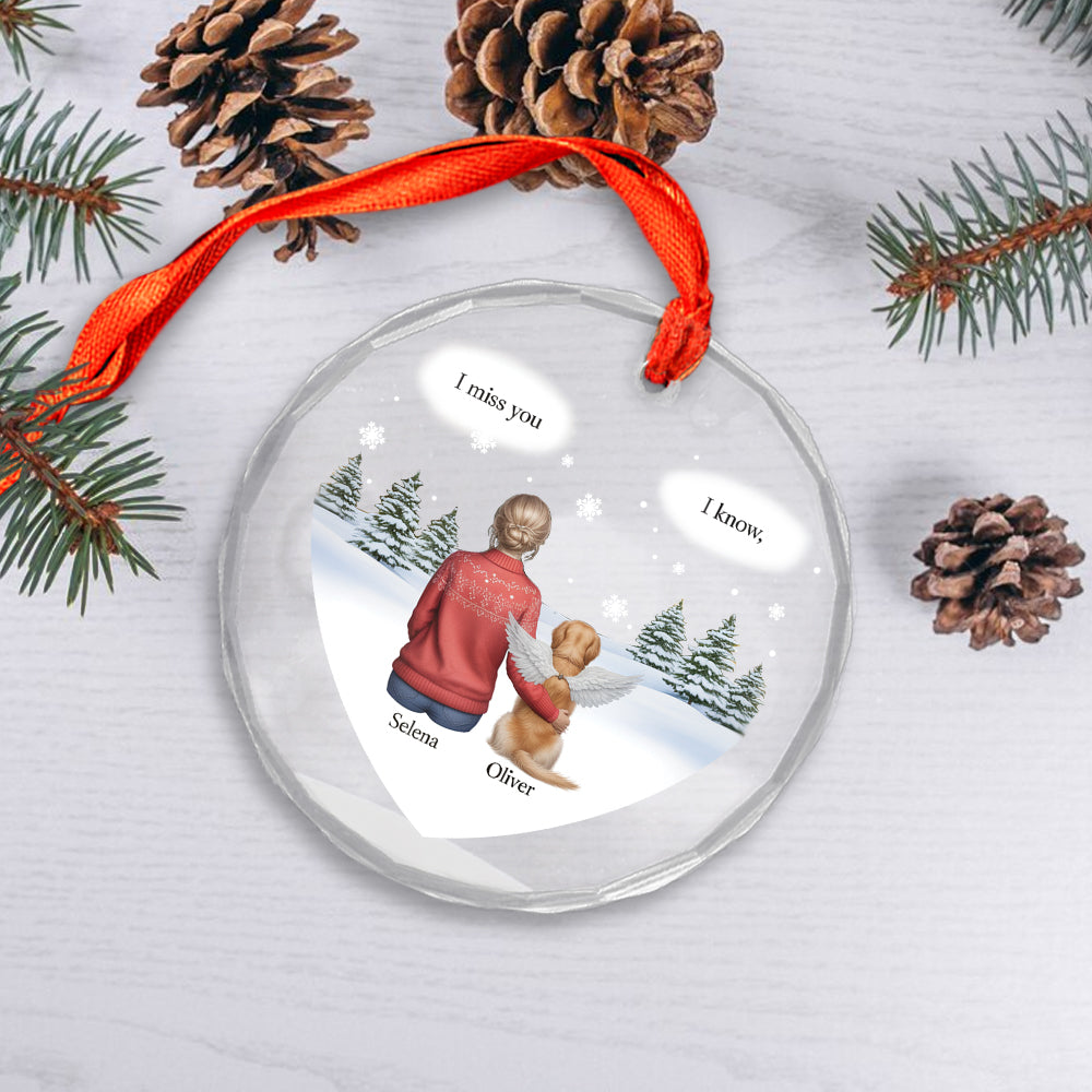 I Miss You Memorial Dog Cat - Personalized Heart Shaped Glass Ornament
