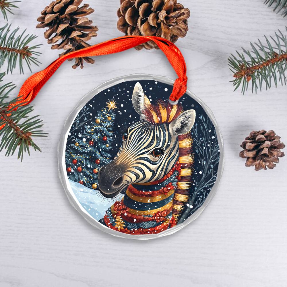 Beautiful Zebra Christmas Night Design 2 Glass Ornament