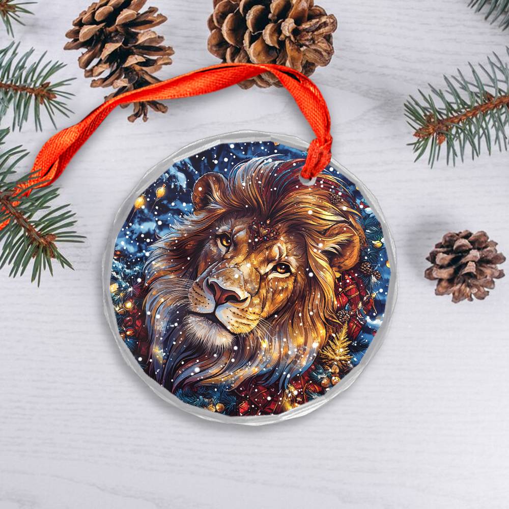 Beautiful Lion Christmas Night Design 3 Glass Ornament