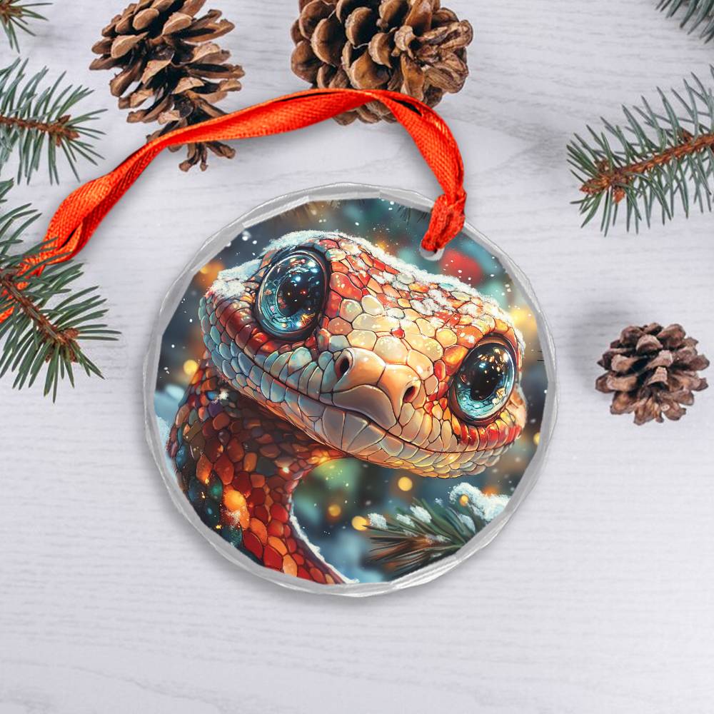 Beautiful Angus Snake Christmas Night Design 2 Glass Ornament