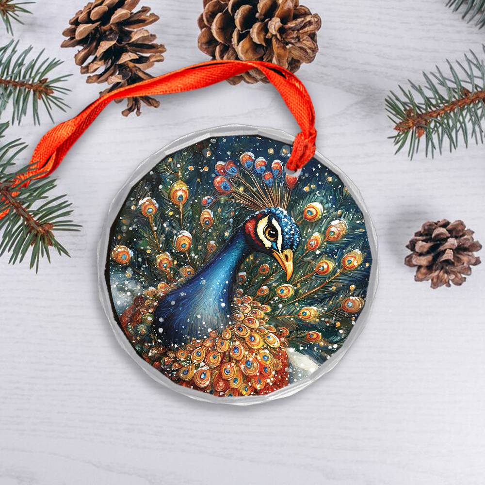 Beautiful Peacock Christmas Night Design 2 Glass Ornament