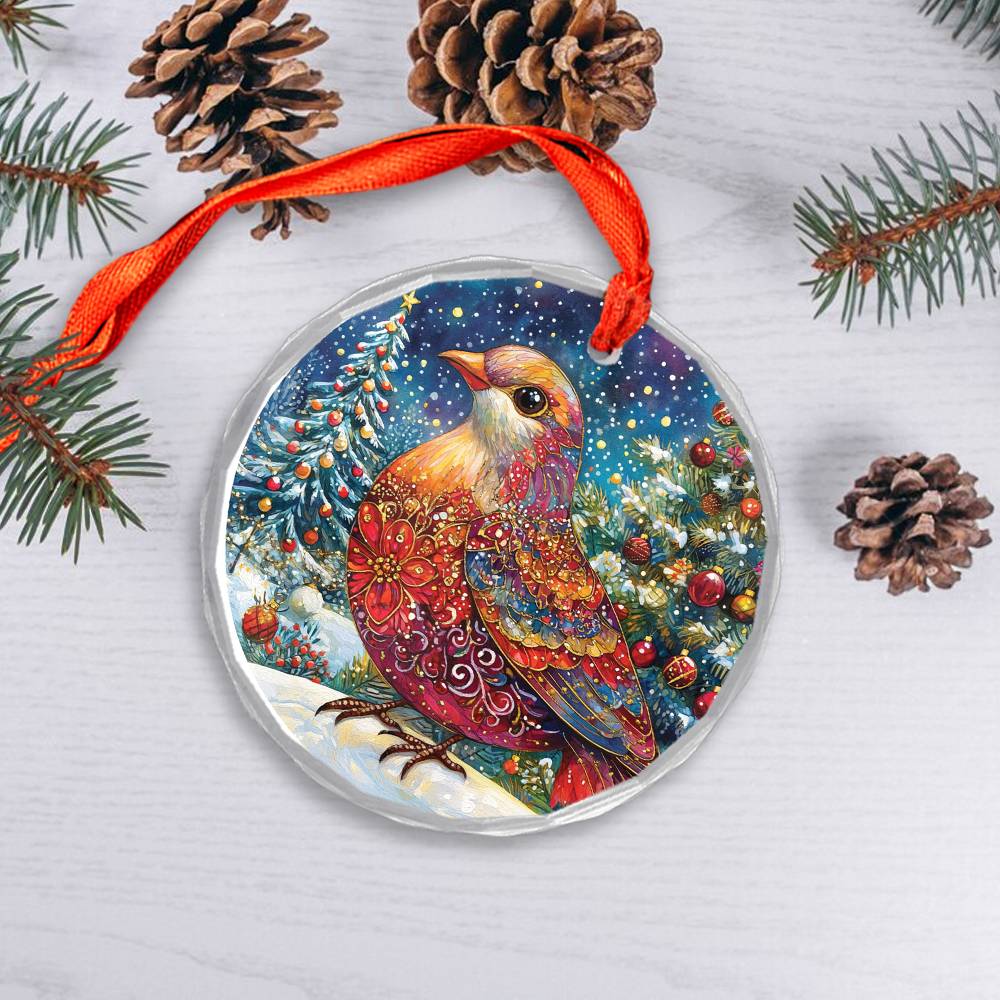 Beautiful Dove Christmas Night Design 3 Glass Ornament