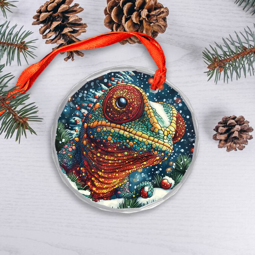 Beautiful Angus Chameleon Christmas Night Design 4 Glass Ornament