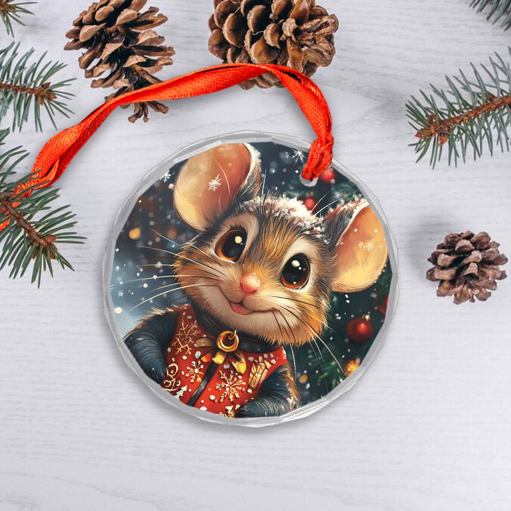 Beautiful Angus Mice Christmas Night Design 1 Glass Ornament