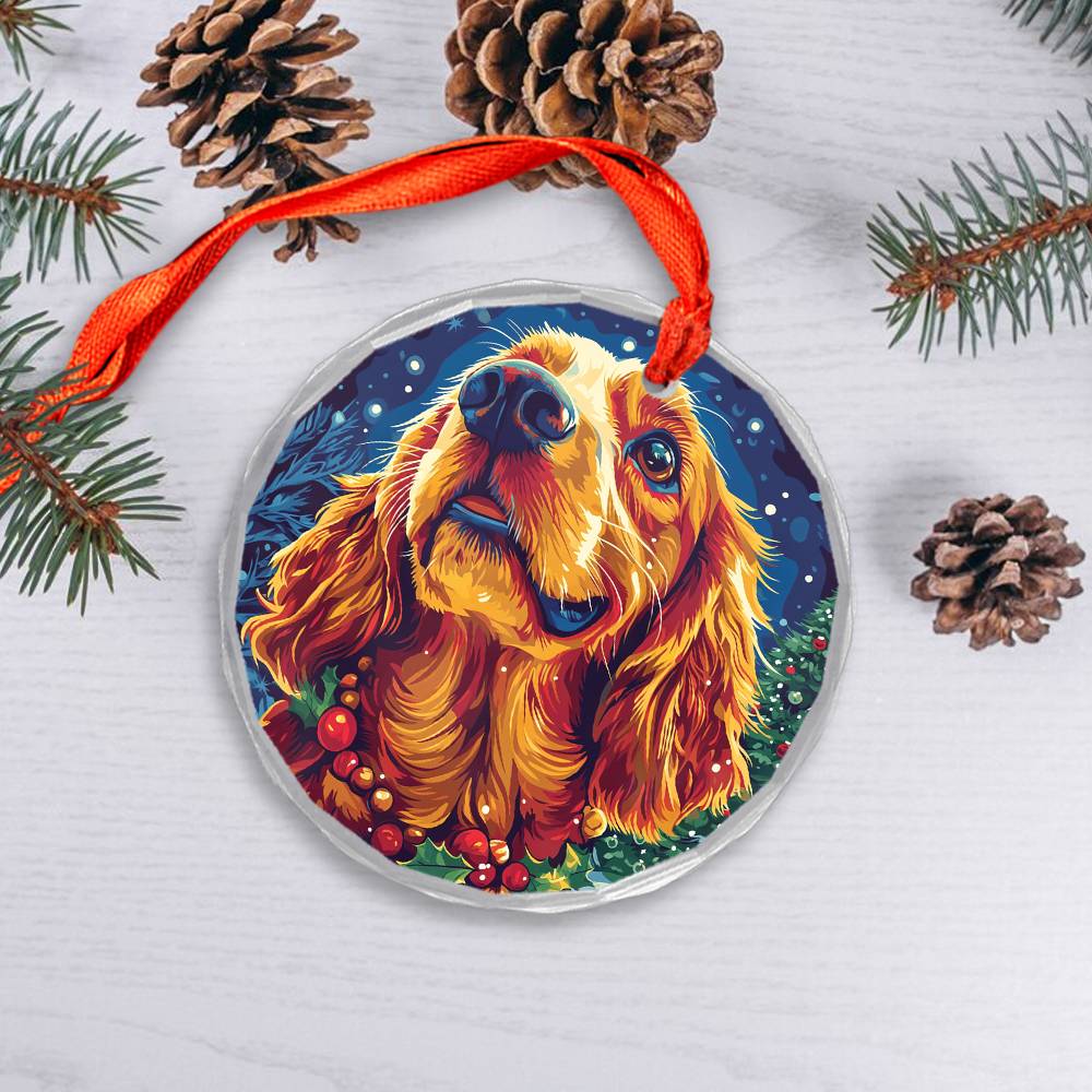 Beautiful Cocker Spaniel Dog Christmas Night Design 2 Glass Ornament