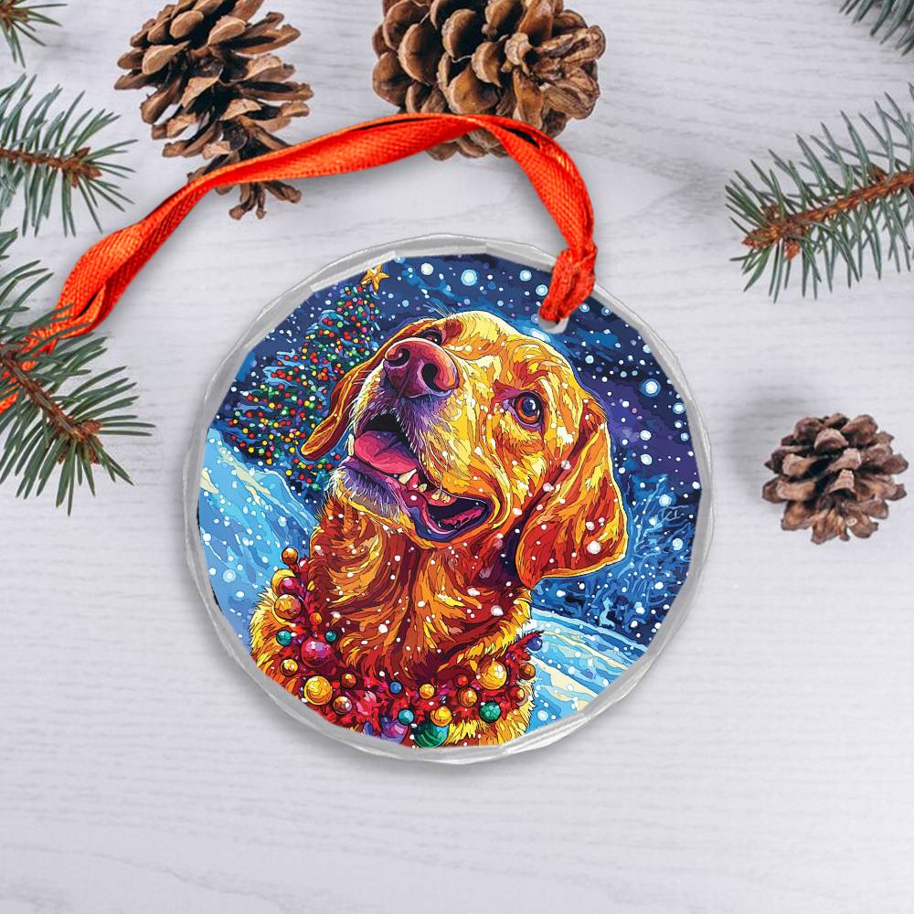 Beautiful Angus  Labrador Retriever Dog Christmas Night Design 4 Glass Ornament
