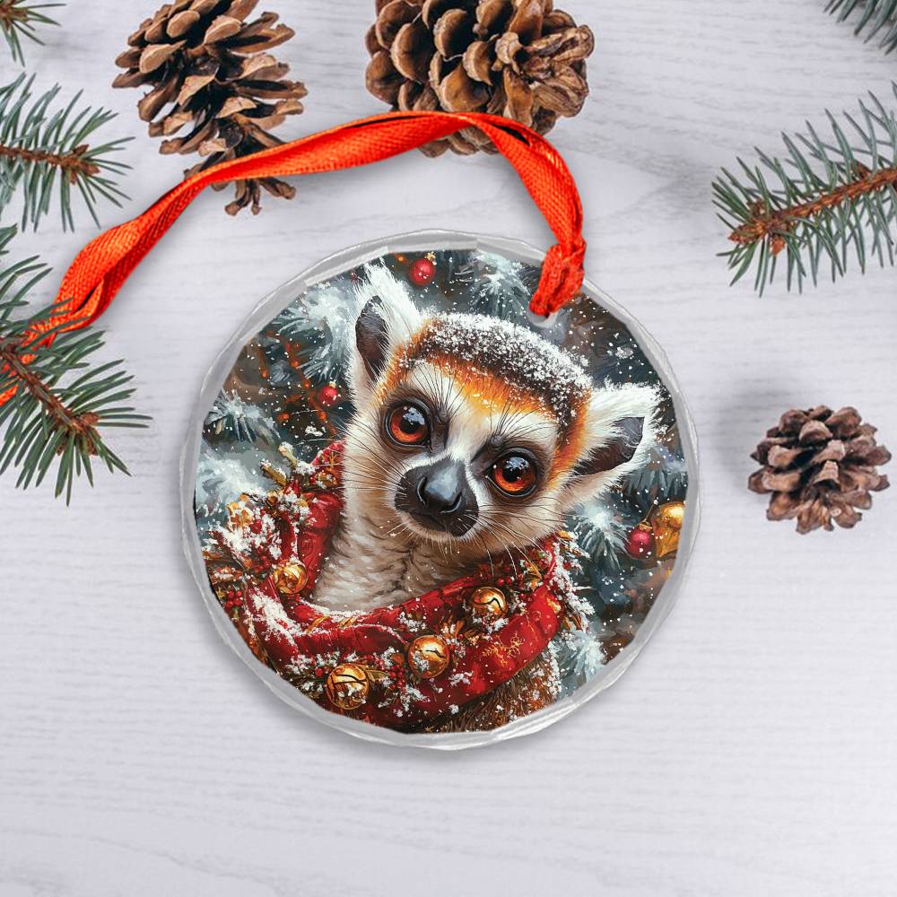 Beautiful Angus Lemur Christmas Night Design 2 Glass Ornament