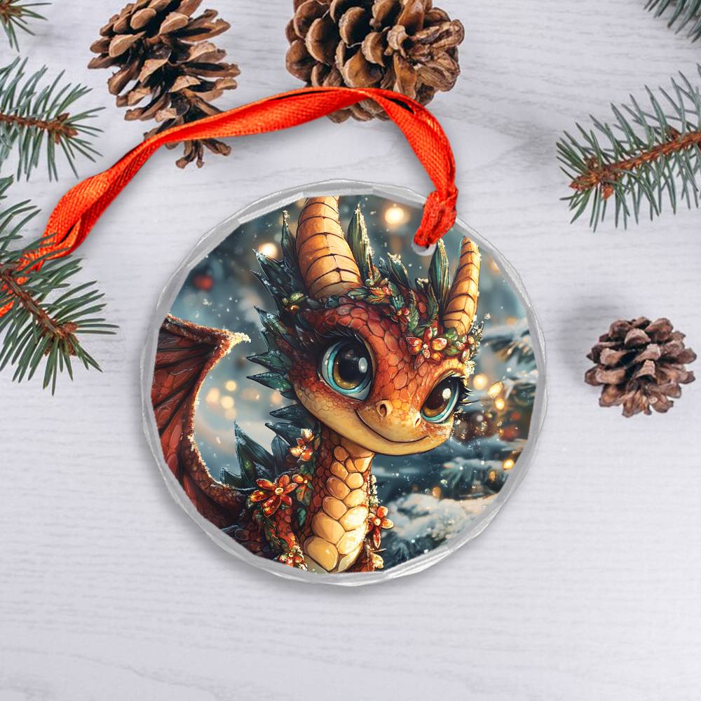 Beautiful Angus Dragon Christmas Night Design 4 Glass Ornament