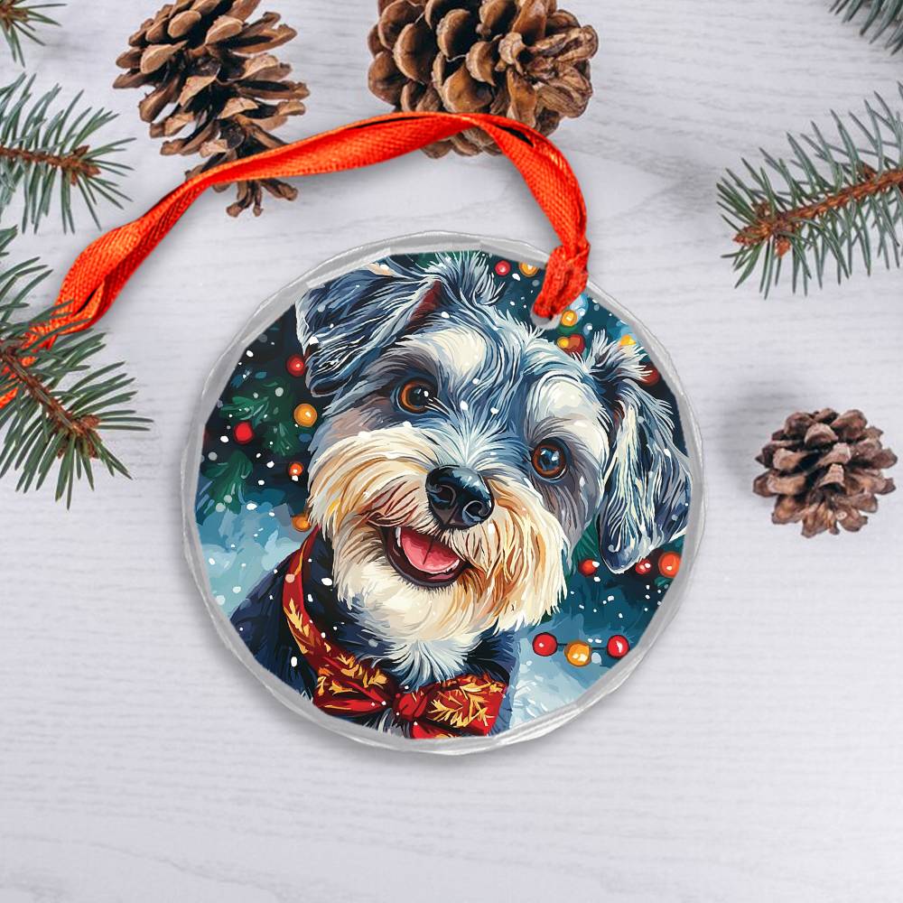 Beautiful Angus Miniature Schnauzer Dog Christmas Night Design 4 Glass Ornament