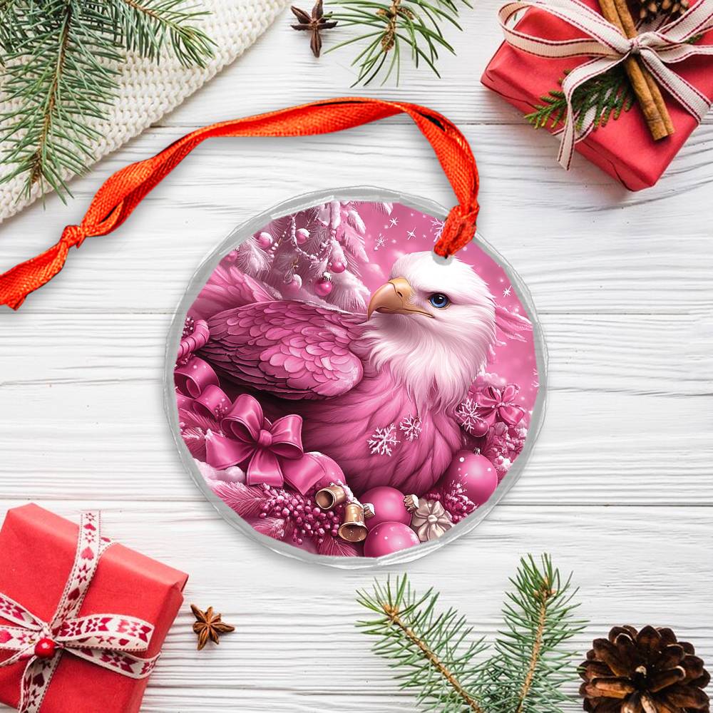 Eagle Pink Christmas Design 1 Glass Ornament