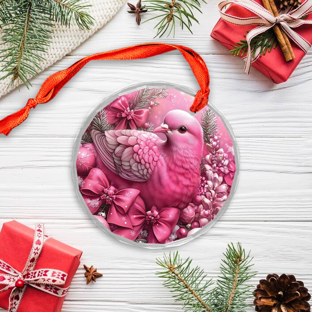 Pigeon Pink Christmas Design 4 Glass Ornament